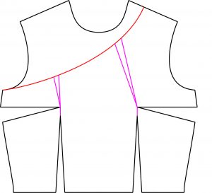 patrón asimétrico con pinzas en el escote